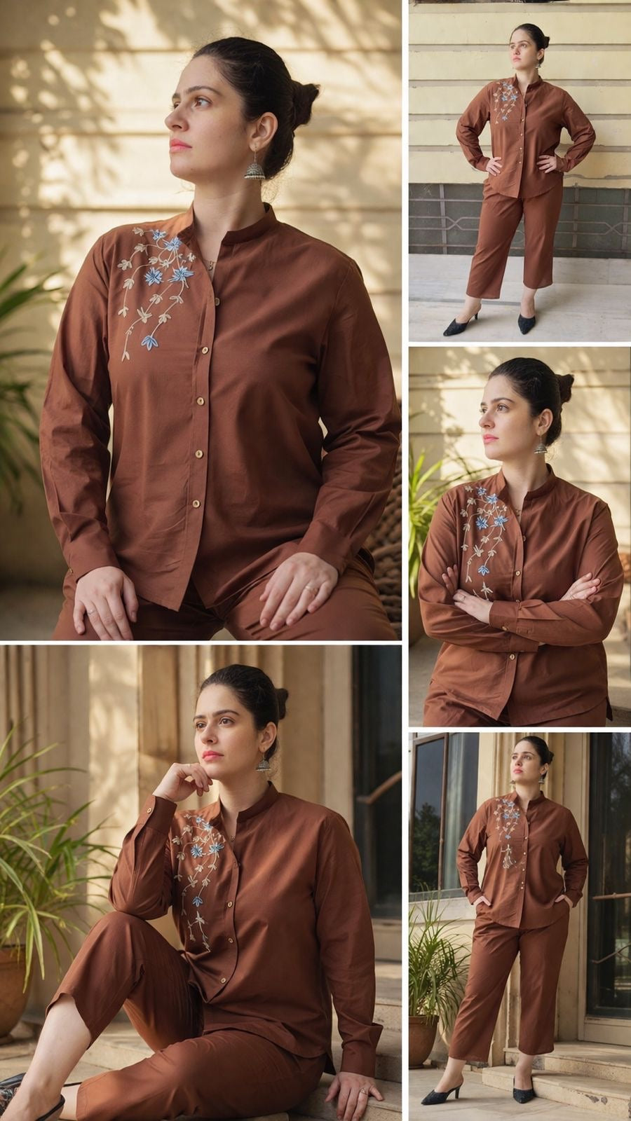 Brown Flora Cotton Co-ord Set