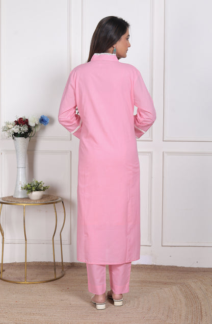 Pink Solid Kurta Set