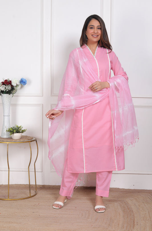 Pink Solid Kurta Set