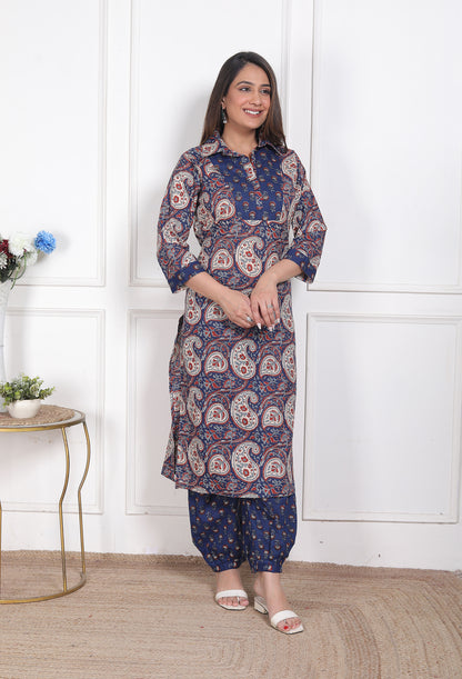 Indigo Kairi Print Collared Co-Ord Set