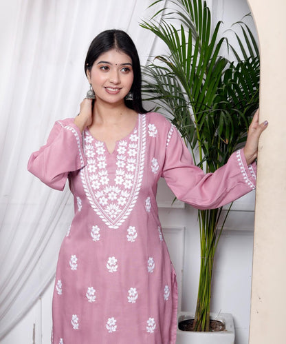 Lucknavi Pink Embroidered Kurta Set
