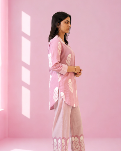 Blush Pink Feather  Kurta Set