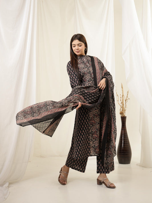 Black Sitara Cotton Printed Kurta Set