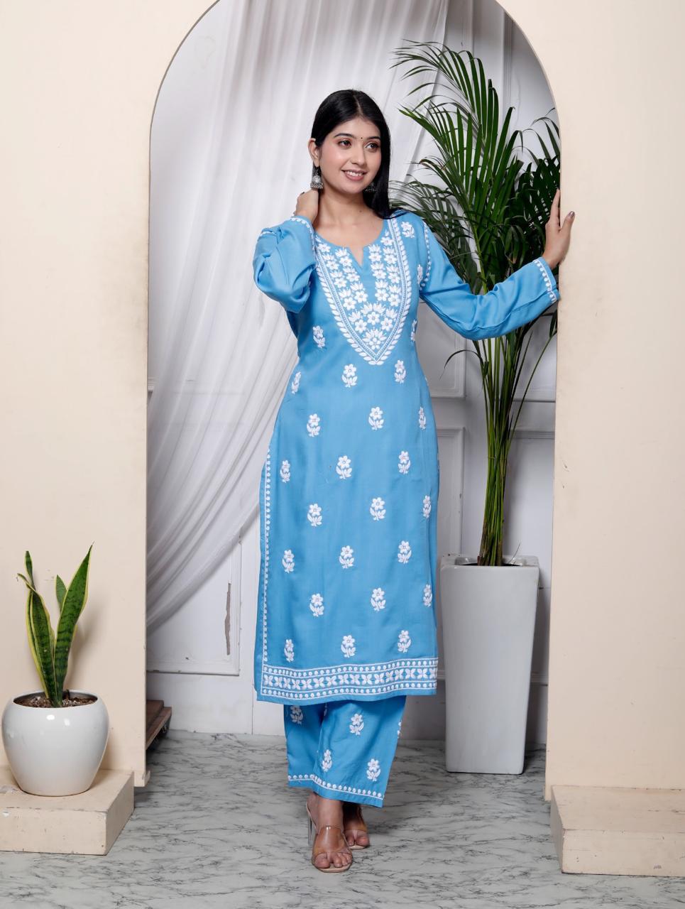 Lucknavi Blue Kurta Set (Viscose Rayon)