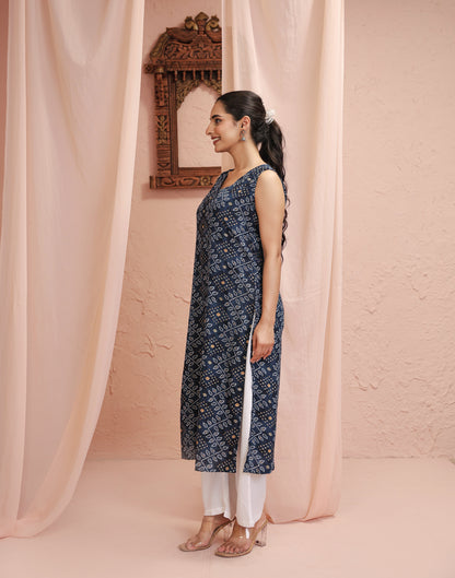 Indigo  Sleeveless Straight Kurta