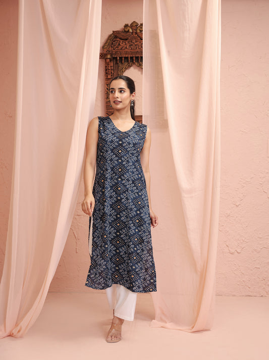 Indigo  Sleeveless Straight Kurta