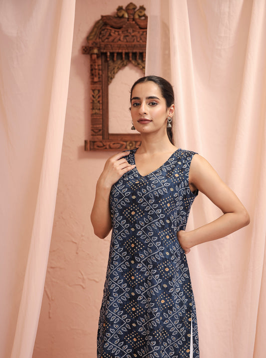 Indigo  Sleeveless Straight Kurta