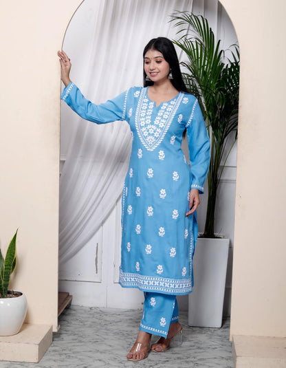 Lucknavi Blue Kurta Set (Viscose Rayon)