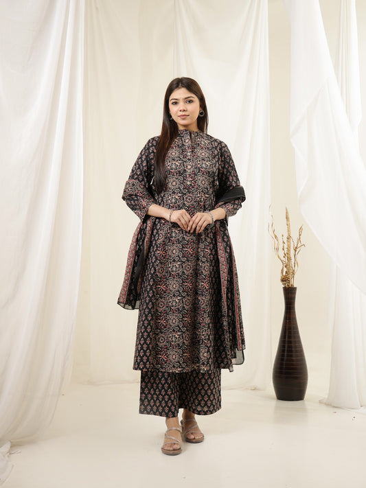 Black Sitara Cotton Printed Kurta Set