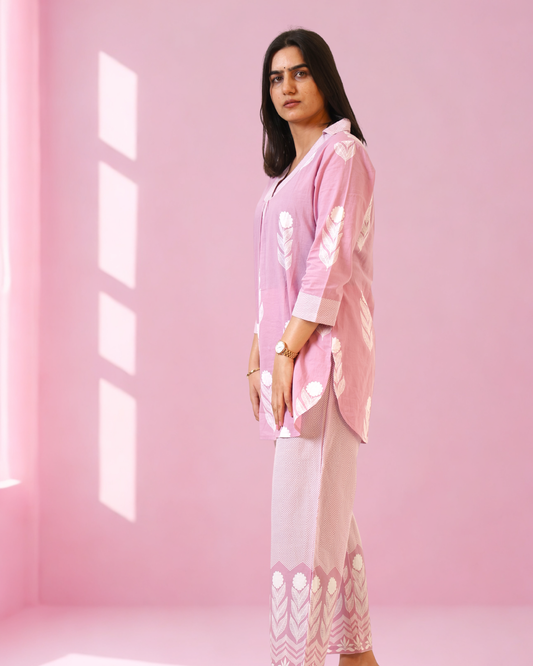 Blush Pink Feather  Kurta Set
