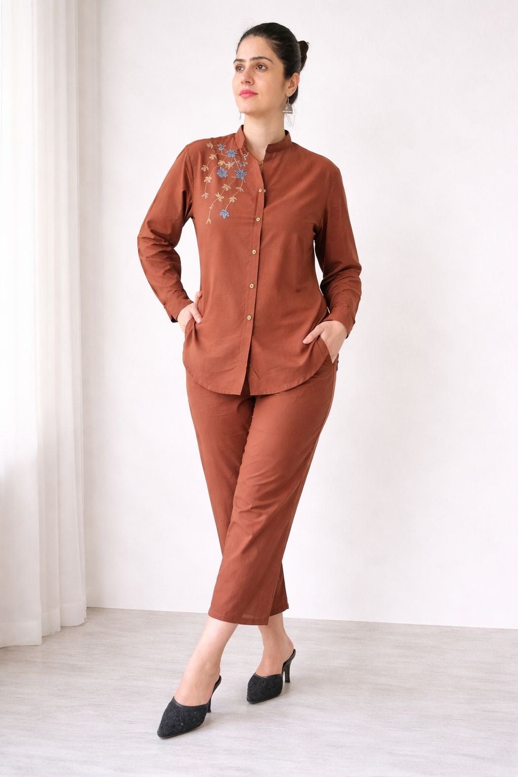 Brown Flora Cotton Co-ord Set