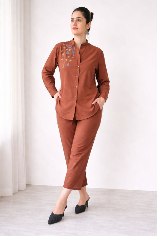 Brown Flora Cotton Co-ord Set