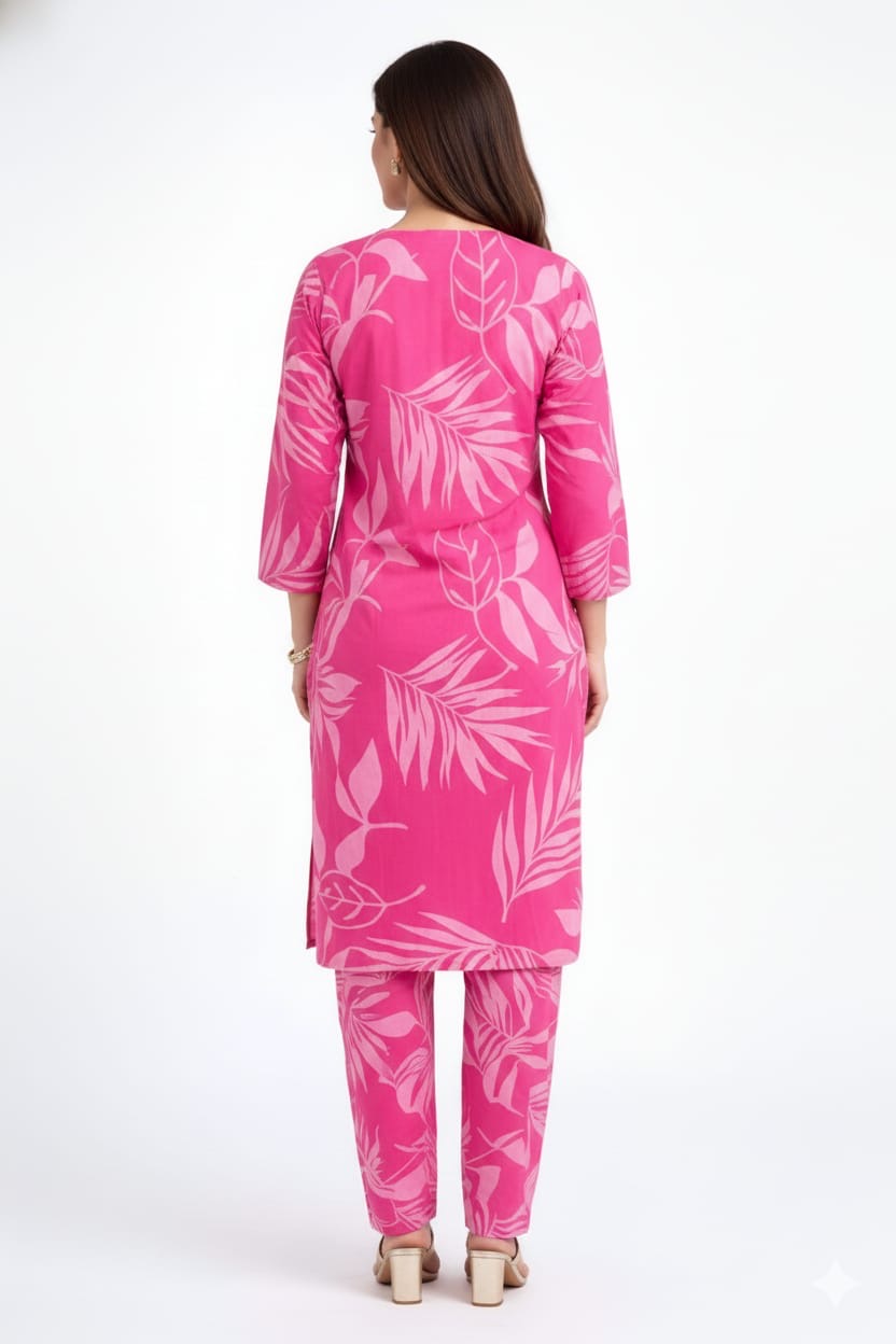 Pink Pure Cotton Printed Kurta Set