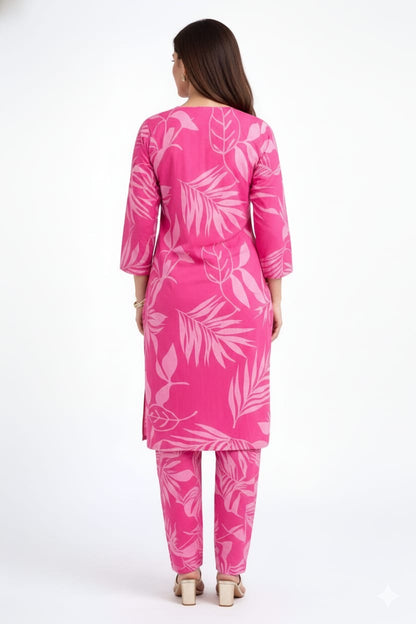 Pink Pure Cotton Printed Kurta Set
