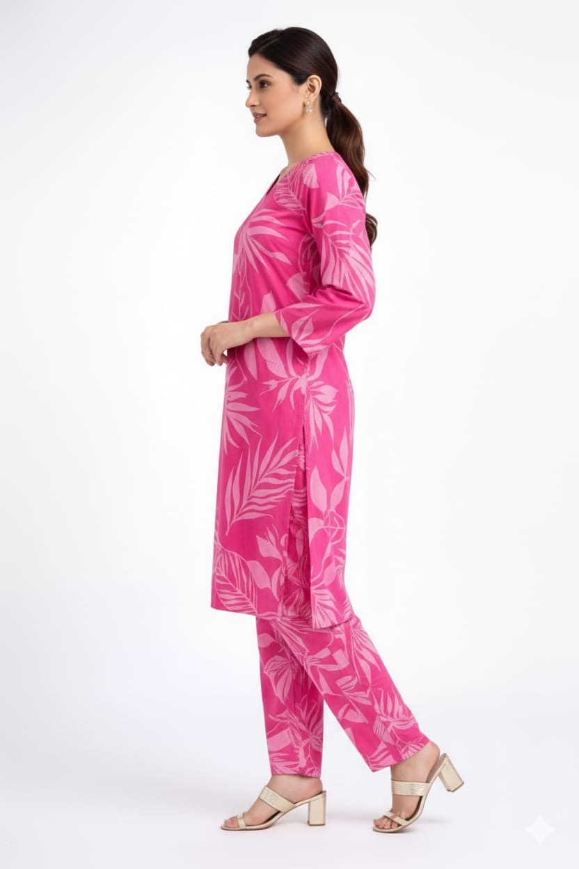 Pink Pure Cotton Printed Kurta Set
