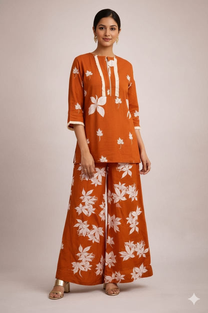 Rust Bloom Pure Cotton Printed Co-Ord Set