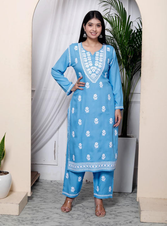 Lucknavi Blue Kurta Set (Viscose Rayon)
