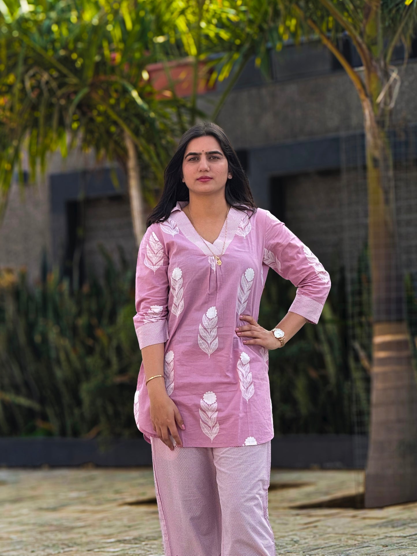 Blush Pink Feather  Kurta Set