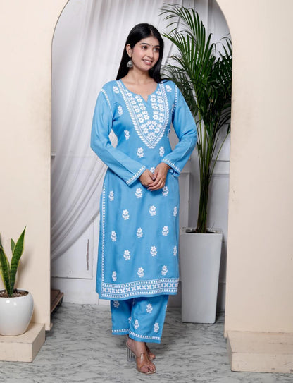 Lucknavi Blue Kurta Set (Viscose Rayon)