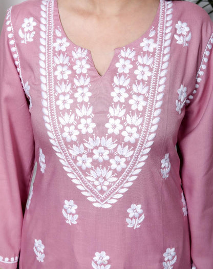 Lucknavi Pink Embroidered Kurta Set