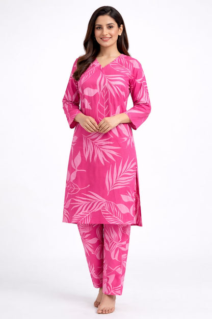 Pink Pure Cotton Printed Kurta Set