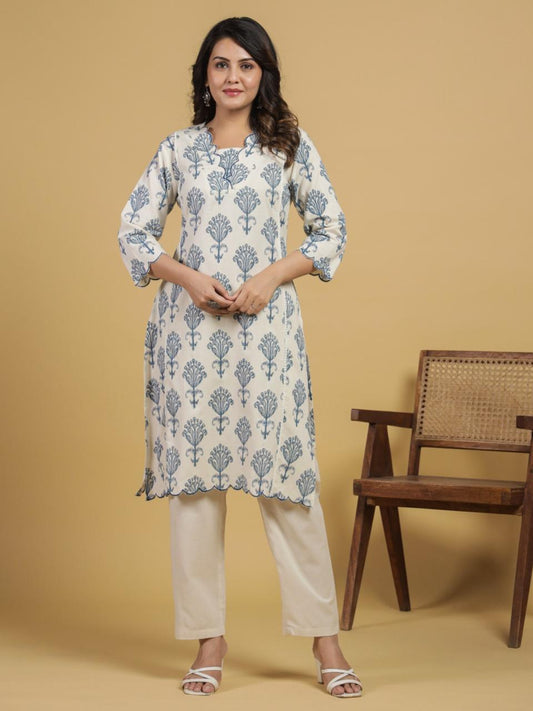 Cotton Flex Kurta Set – Blue Floral