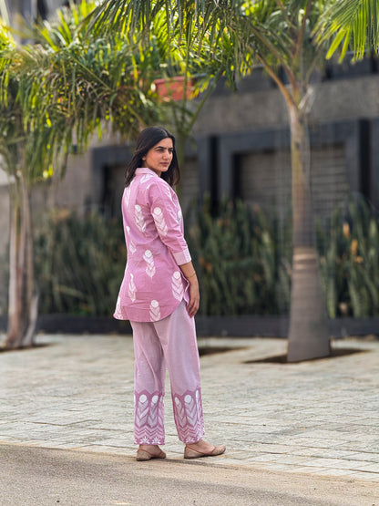 Blush Pink Feather  Kurta Set