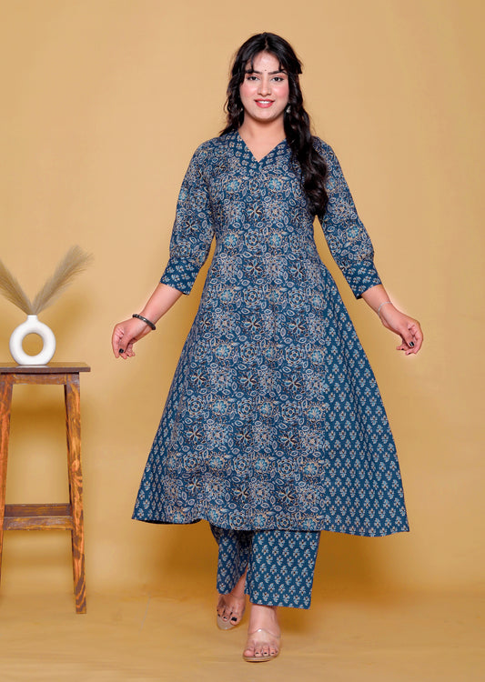 Neel-aya Kali Print V-Neck Co-Ord Set