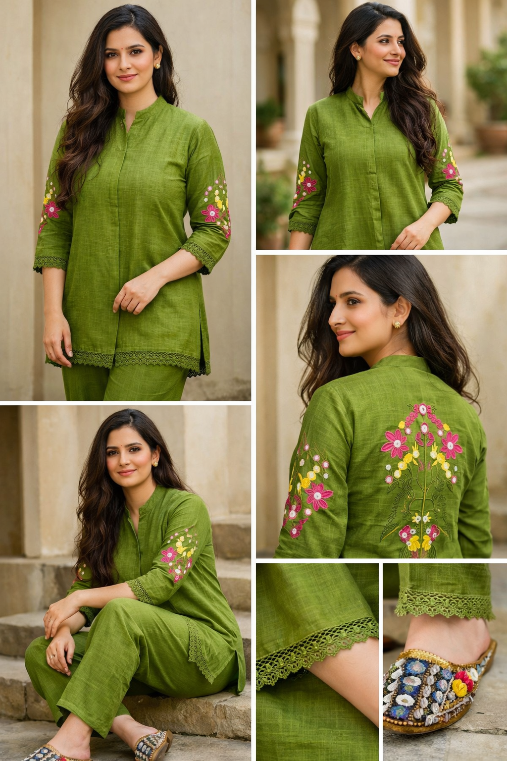 Olive Breeze Embroidered Cotton Kurta Set