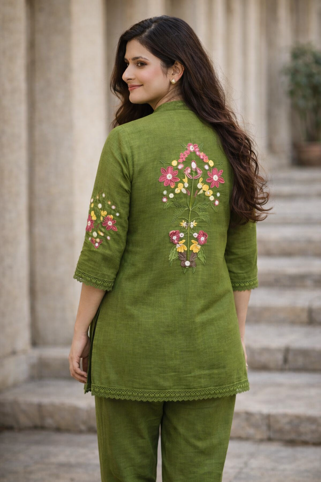 Olive Breeze Embroidered Cotton Kurta Set